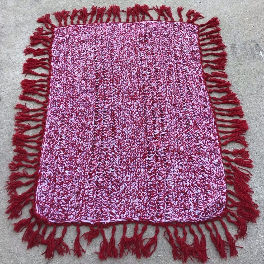 Crochet Fringe Blanket Throw 44” X 62” Good Condition